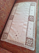 Antico centro Ranner Striscia In Lino Ricamo A Mano E Tombolo Cm95xcm57,5.