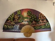 Ventaglio Grande Da Parete, disegno case e fiume (lungh.max 215 cm) SOLO RITIRO