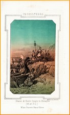 stampe antiche originali Giulio Cesare Gran Bretagna sbarco acquarello a colori
