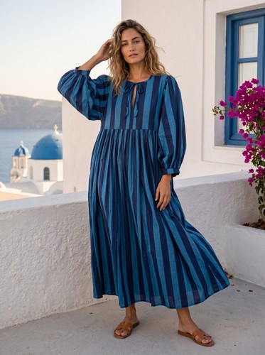 Handmade blue striped cotton - handmade,
