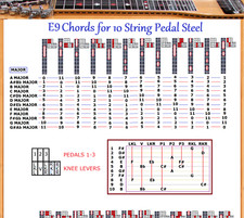 E9 CHORD CHART PER CHITARRA ACCIAIO PEDALE 10 CORDE - 48 ACCORDI X 12 POSIZIONI