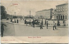 1902 Livorno Piazza Carlo Alberto carrozze cavalli timbro Milano FP B/N ANIM VG