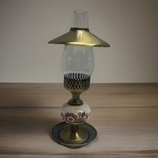 Lampada portacandele vintage ottone e ceramica marrone floreale conica 3 pezzi altezza 13” LEGGI