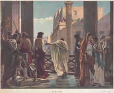 ANTICA STAMPA A COLORI ECCE HOMO PILATO MOSTRA CRISTO AL POPOLO ANTONIO CISERI