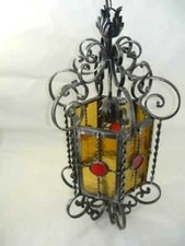 Lampadario lampione lanterna in ferro battuto con vetro