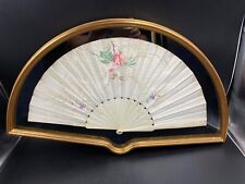 Quadro ventaglio Ventaglierà seta bianca fiori rosa d'orato vintage