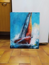 Quadro DIPINTO A MANO stile moderno impressionista barca a vela mare paesaggio