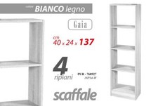 Libreria BASSA COLONNA Scaffale 4 Ripiani Casa Ufficio BIANCO LEGNO 40*24*H137