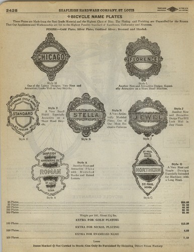 Targa nome bicicletta 1923