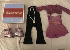 Abito pattinaggio su ghiaccio American Girl 2 in 1 ritirato 2005 pattini unitard vestito spalle scoperte