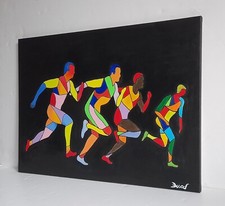 QUADRO OLIO SU TELA ASTRATTO GEOMETRICO 50X70 ATLETICA CORSA