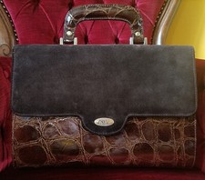 Borsa cartella donna In Vera Pelle con patta in alligatore, Vintage.