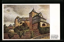 Cartolina d'artista Hans Rudolf Schulze: Schloss Runkel an der Lahn 