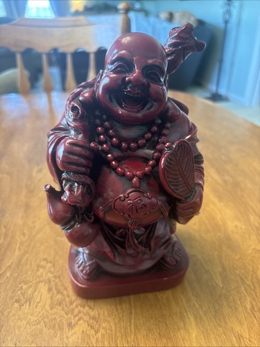 Red resin laughing buddha - laughing,