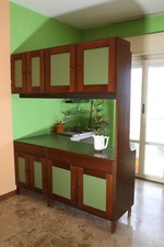 Cucina angolare originale Schiffini anni'70 in legno marrone e verde
