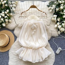 Top Beige Champagne In Chiffon Estivo Con Fiocco Floreale Elegante CF42803