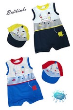 Set 2 pz. tutina pagliaccetto neonato spalla larga + cappellino BIDIBIMBO 0/12 m