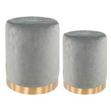 set 2 Pouf Puff Velluto Poggiapiedi Sgabello Cilindro Moderno Vari Colori