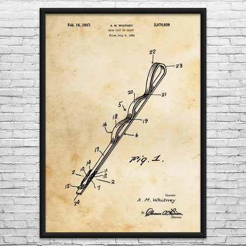 Bobby pin patent wall art - wall,