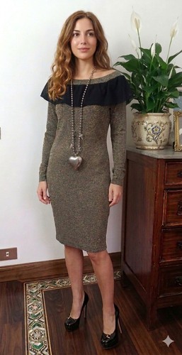 Abito vintage lamé - oro, nero