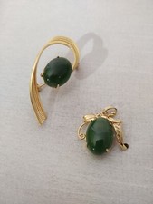 New Old Stock 1950s Vintage Chinese Jewelry - Jade, Gold Plated Brooch & Pendant