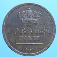 NAPOLI FERDINANDO II 10 TORNESI 1840 RAME COPPER COIN CURRENCY NUMISMATICA