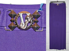 Versace Jeans gonna lunga viola con logo applicazione metallo fibbia tg US 4-6/EU 40