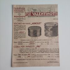 F.lli Valentinotti Vischio Cera Arbolit Listino Depliant 1940 Rovereto C01604