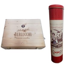 Scatola porta-bottiglie di vino  in legno Guido Berlucchi + Latta Amaro Lucano