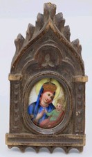 Antica Miniatura Fine 800 Madonna Con Bambino Alta Qualità, Dipinto Su Ceramica 