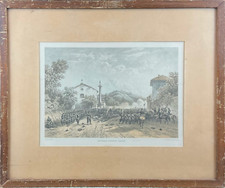 antica STAMPA Garibaldi Difende Varese di Carlo Bossoli Cornice Banco Ambrosiano