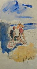 Aldo CARPI (Milano 1886-1973) Figure in spiaggia Bagnanti dipinto tecnica mista