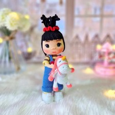 Blue Overalls Crochet Doll