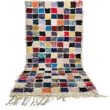 Tappeto vintage fatto a mano con frange marocchine 6'1x3' colorato design a...