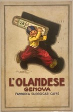 L’OLANDESE GENOVA FABBRICA SURROGATI CAFFÈ CARTOLINA VIAGGIATA ILL. MAUZAN 1926