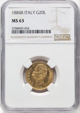 ITALY KINGDOM  1884-R  20 LIRE