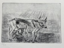 puntasecca originale di antonio ligabue. tiratura curata da Sergio Negri. 32per 