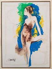 Quadro su carta tecnica mista moderno italiano originale firmato ritratto donna