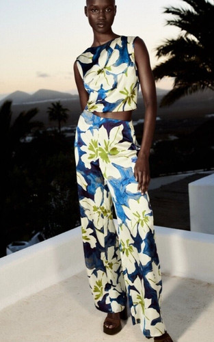 Zara floral print blue cream - zara,