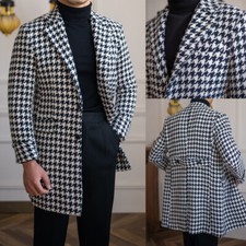 Cappotti lunghi uomo pied de poule formale business misto lana causale abbigliamento outdoor