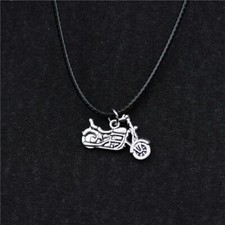 Collana nera MOTO da motociclista biker in corda con ciondolo Argento Uomo Donna