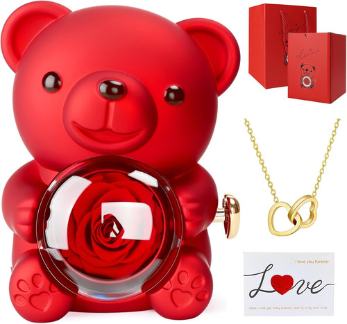 Orso con rosa collana - orso,