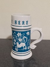 Boccale Birra Tedesco In Porcellana Bianca Dipinta Con Marchio