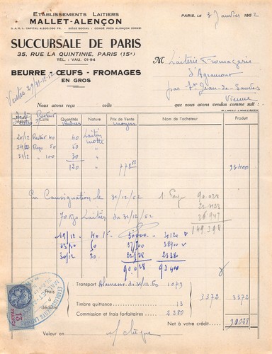1953 etab laitiers mallet - ,