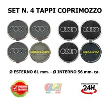 4 Tappi Coprimozzo compatibili Audi 61 mm Cerchi Borchie Logo emblema Ruote Auto
