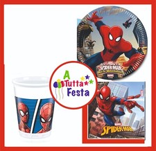  KIT ADDOBBI FESTA COMPLEANNO SPIDERMAN X8X16X24X32X40 PERSONE  PIATTI BICCHIERI