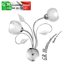 APPLIQUE CROMATA MODERNA 2 LUCI LAMPADA DA PARETE CROMO CUCINA BAGNO CAMERA Tea