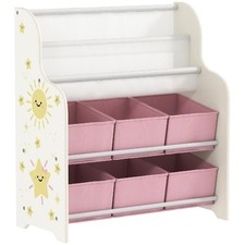 DecHome Scaffale Portagiochi 6 Cassetti in Tessuto e Libreria a 2 Livelli Rosa