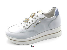 Scarpe donna Nero Giardini E512907D sneakers Pelle Bianco platform comode Nuove