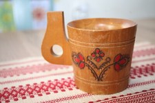 Splendida tazza vintage svedese in legno arte popolare, arredamento cucina, s...